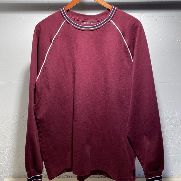 American Eagle Standard Fit Men's Striped Collar Long-Sleeve Pullover Tee - Picture 2 of 6